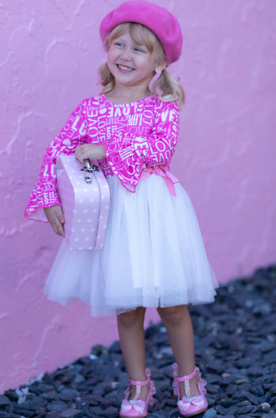 "Love" Print Ruffle Sleeve Tutu Dress