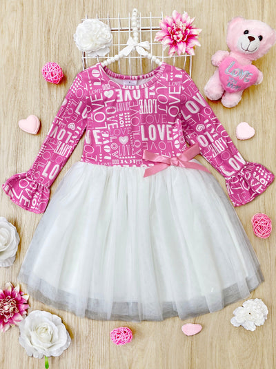 "Love" Print Ruffle Sleeve Tutu Dress