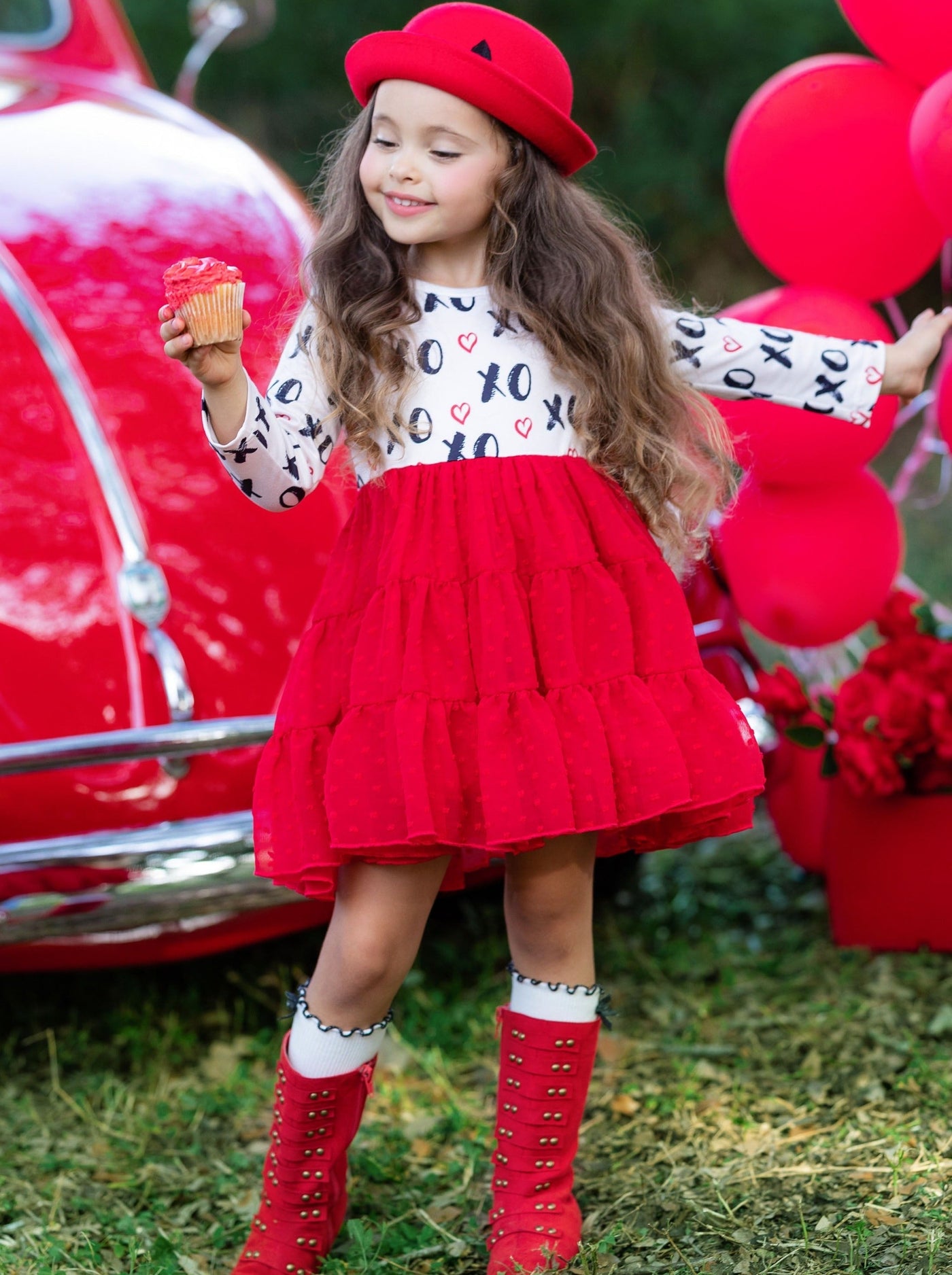 "XO" Heart Long Sleeve Ruffle Tutu Dress