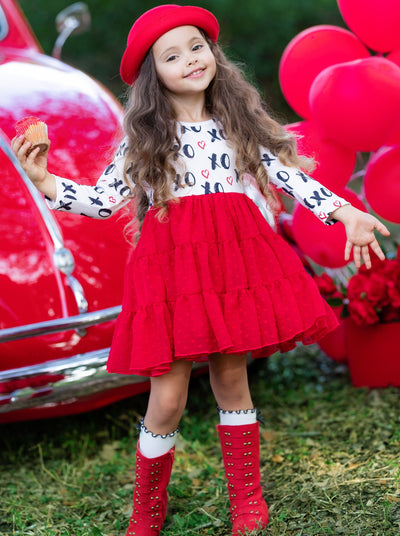 "XO" Heart Long Sleeve Ruffle Tutu Dress