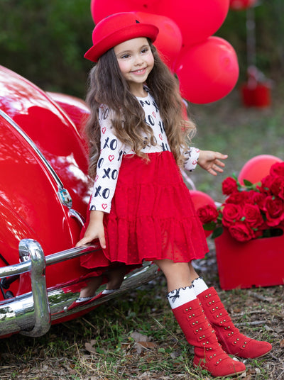 "XO" Heart Long Sleeve Ruffle Tutu Dress