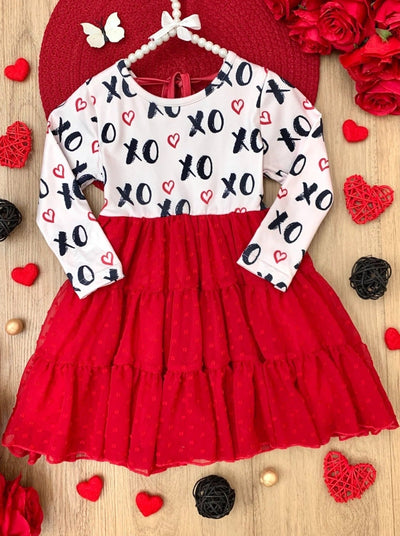 "XO" Heart Long Sleeve Ruffle Tutu Dress