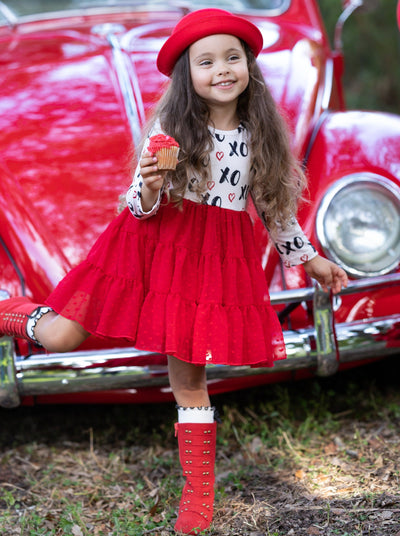 "XO" Heart Long Sleeve Ruffle Tutu Dress