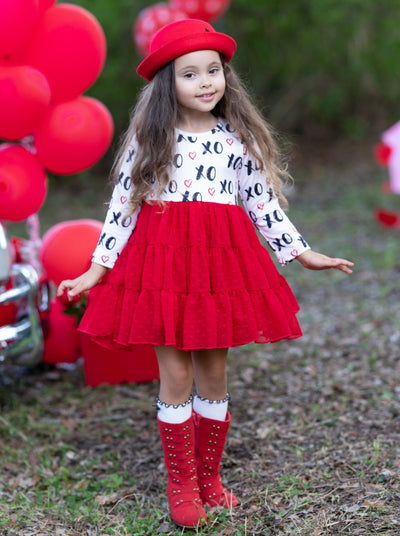 "XO" Heart Long Sleeve Ruffle Tutu Dress