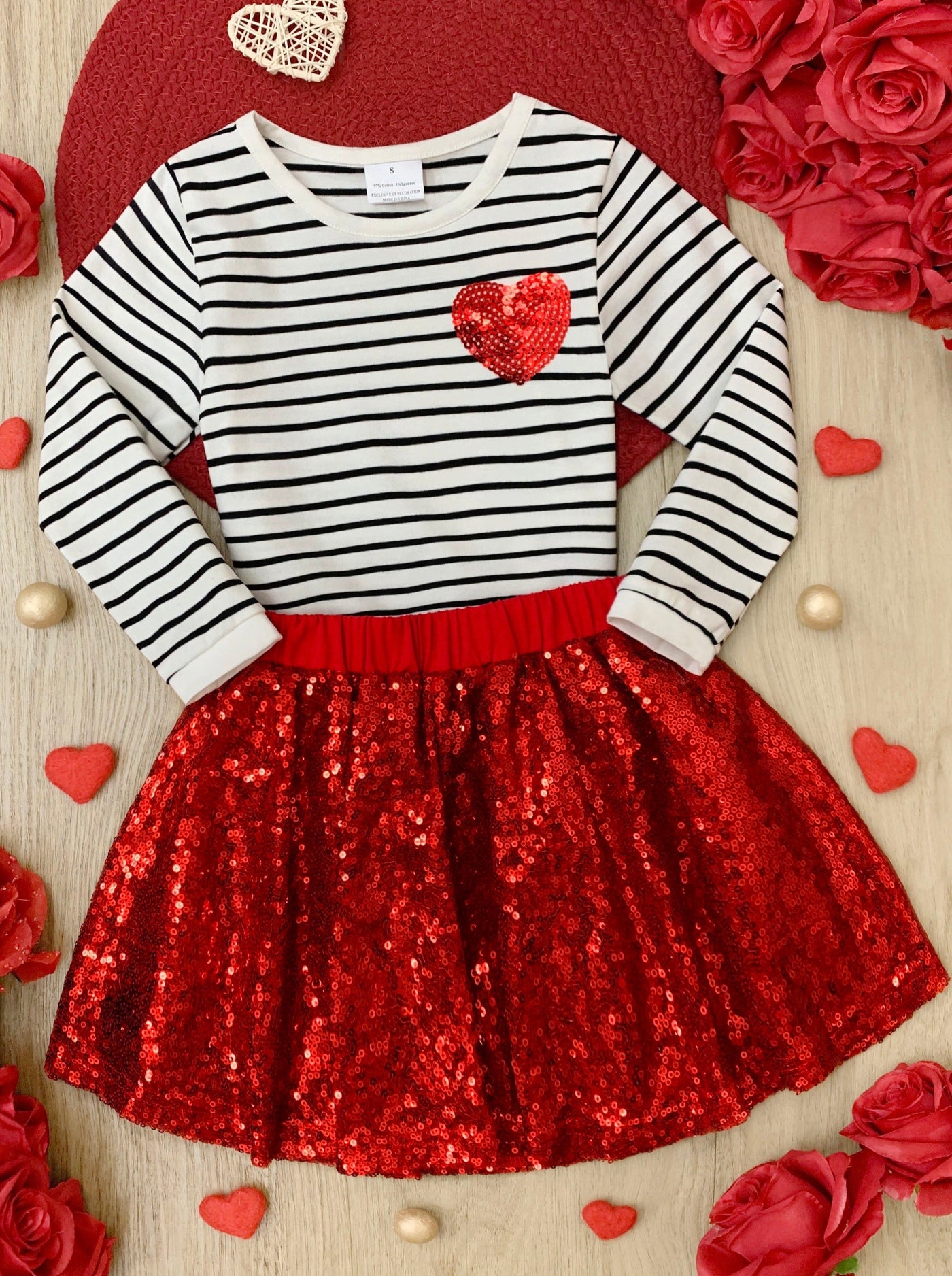 Little Miss Cupid Striped Top and Sequin Skirt Set