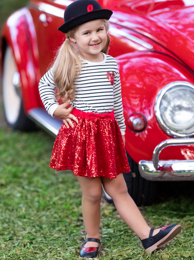 Little Miss Cupid Striped Top and Sequin Skirt Set