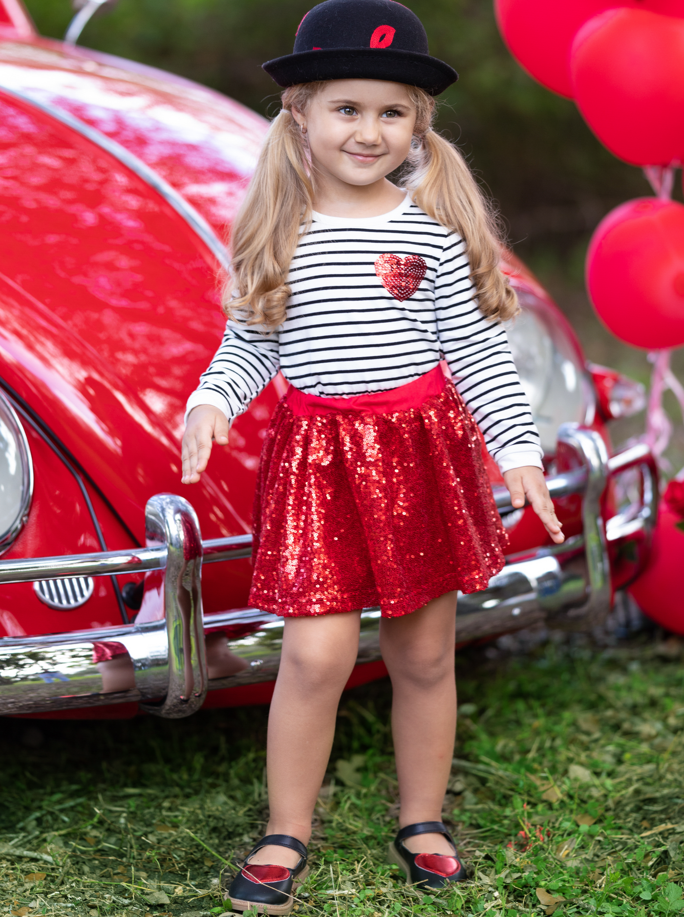 Little Miss Cupid Striped Top and Sequin Skirt Set