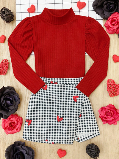 Only You Long Sleeve Top and Checkered Heart Skort Set