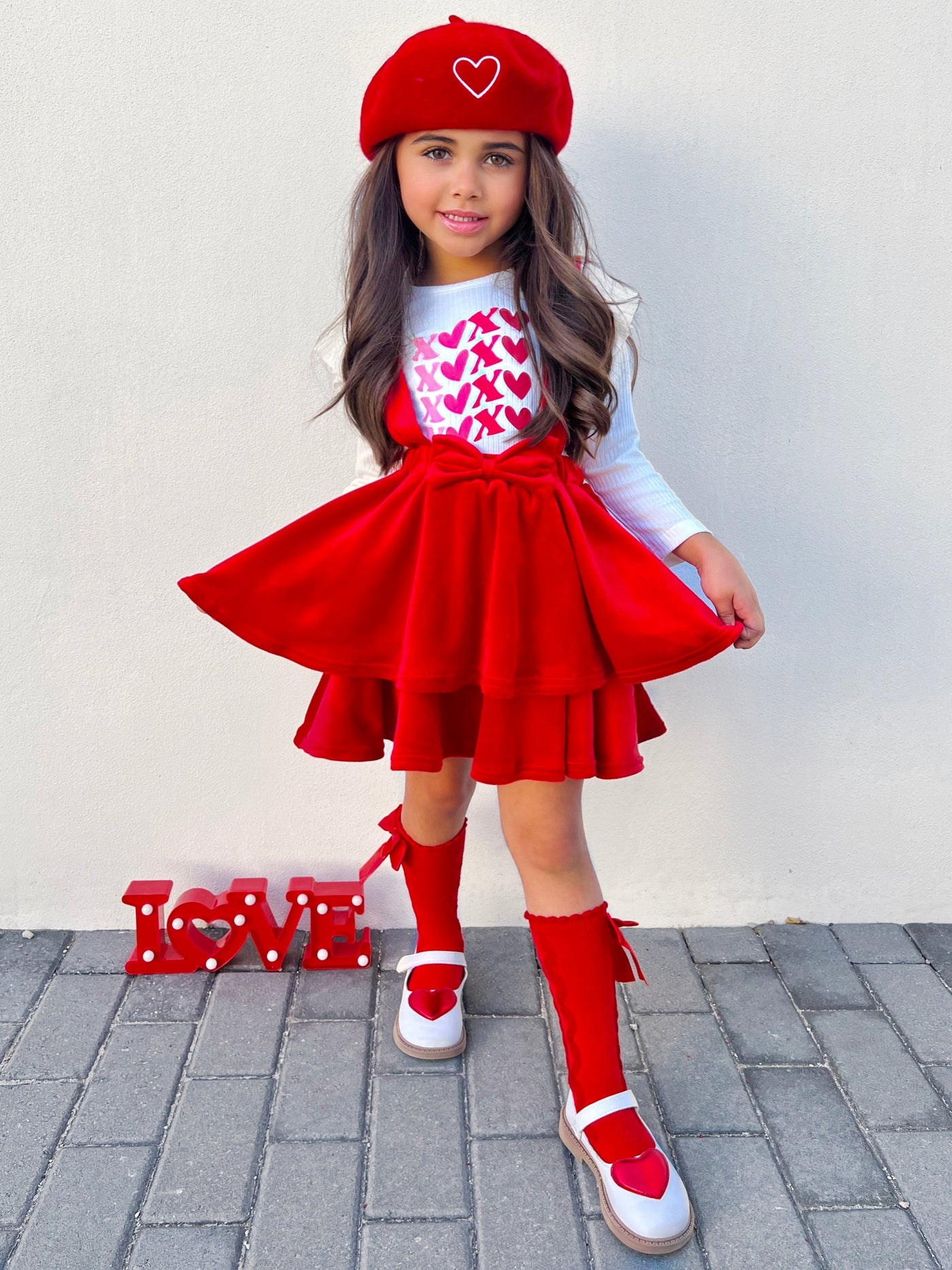 Little Velvet Valentine Overall Skirt Set