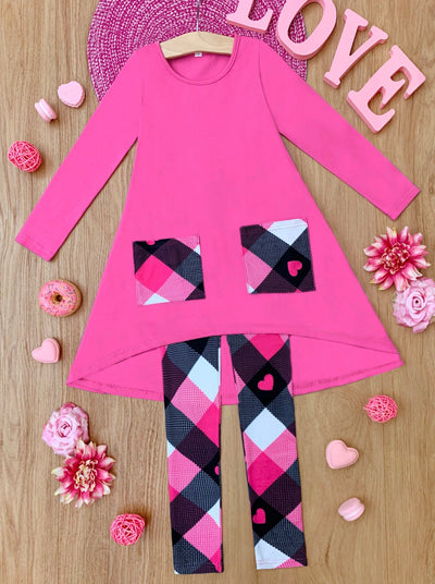 No Hate, Just Love Pink Plaid Legging Set