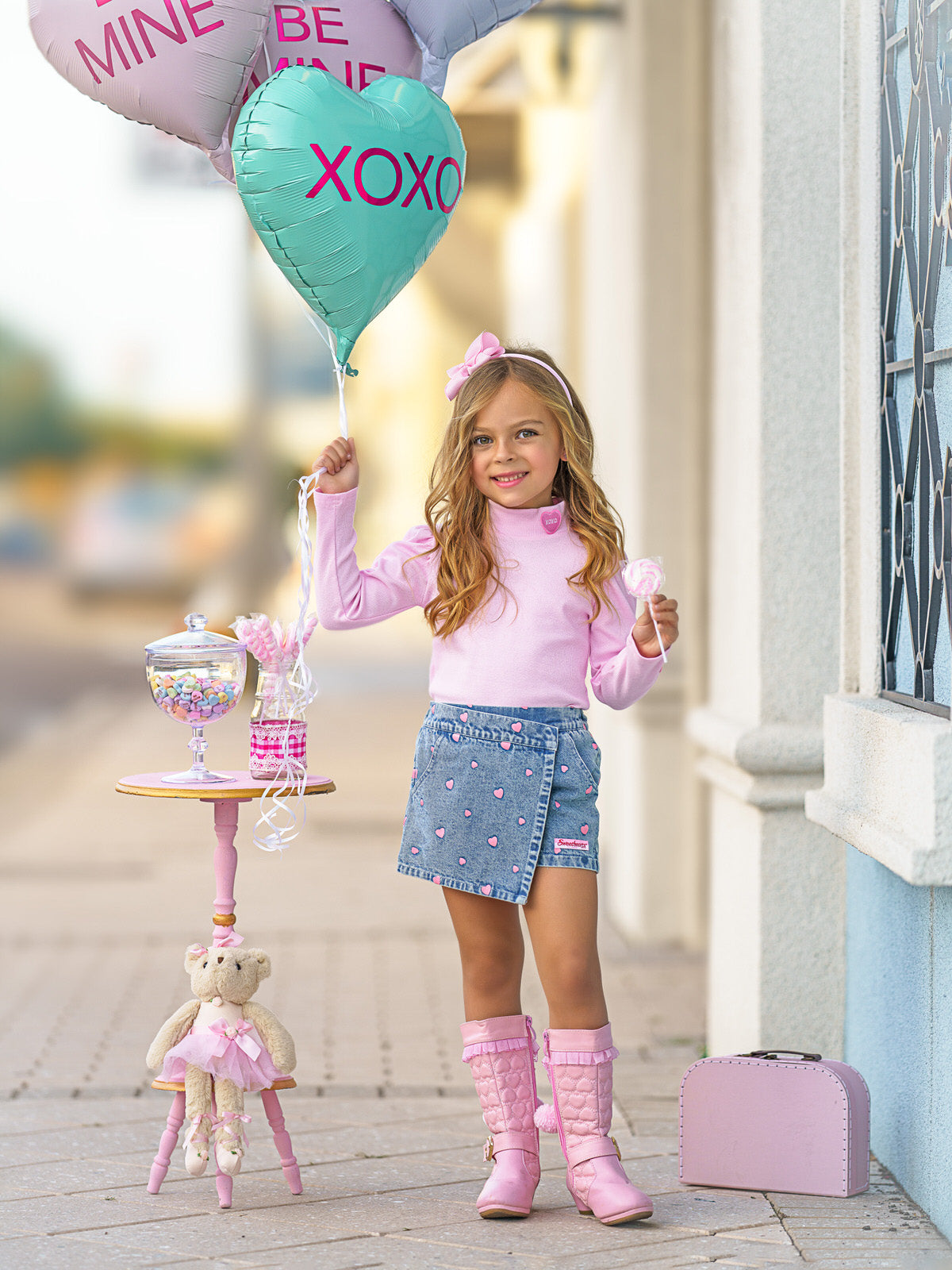 Sweethearts XOXO Top and Denim Heart Skort Set