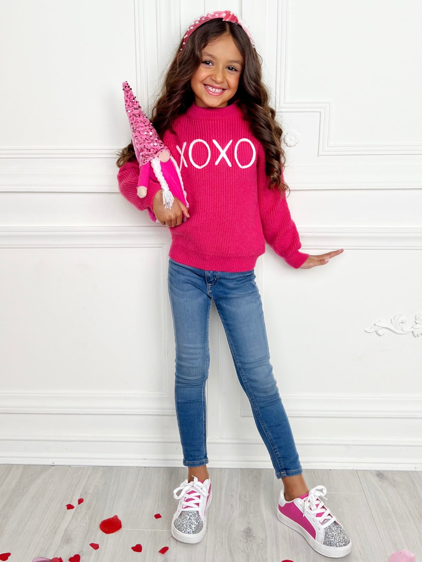 "XOXO" Embroidered Chunky Knit Sweater