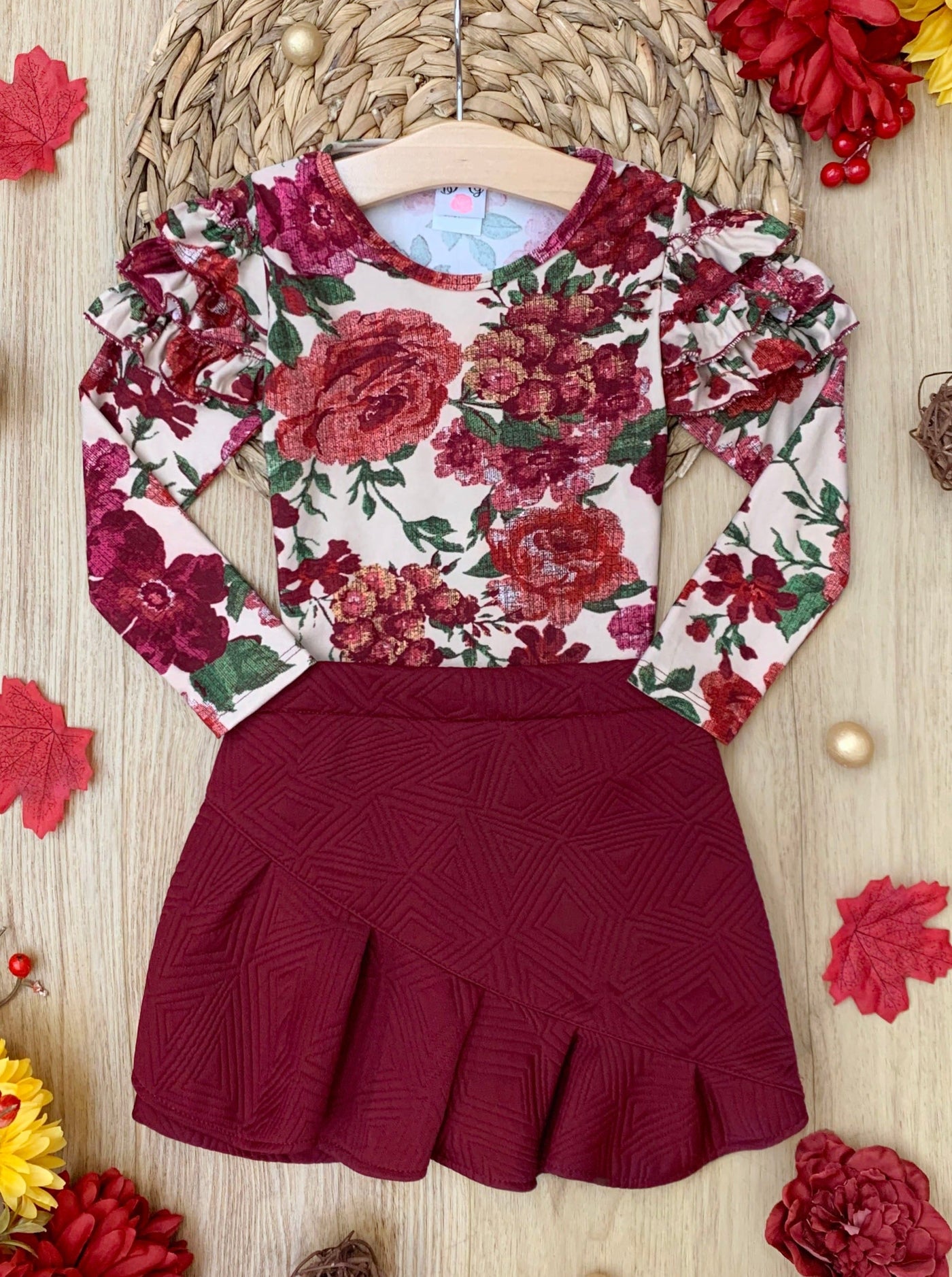 Totally Blooming Floral Top and Ruffle Skirt Set