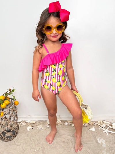 Squeeze The Day Lemon Print Striped Swimsuit Set