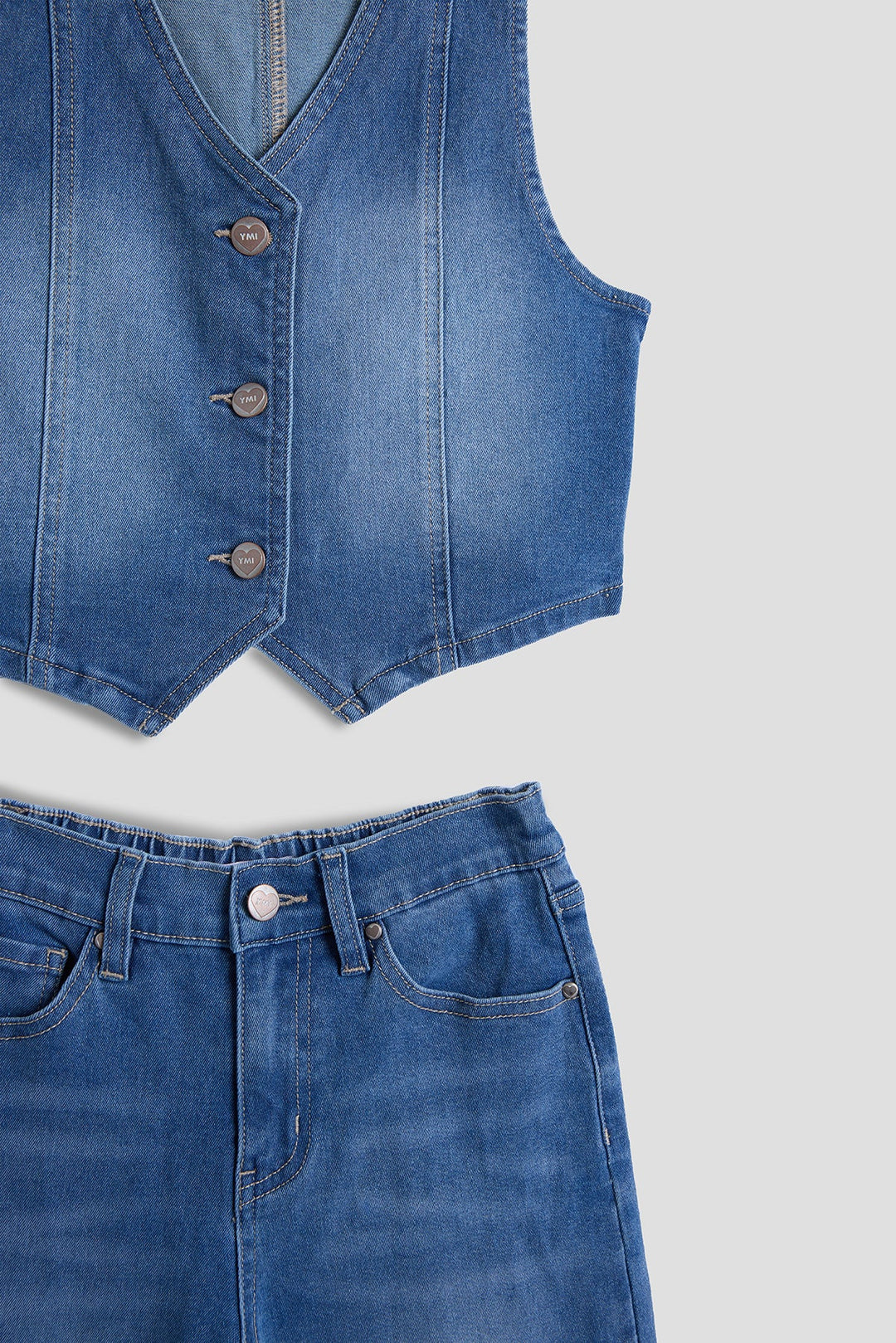 Girls Cece Denim Vest &amp; Wide Leg Jeans Set