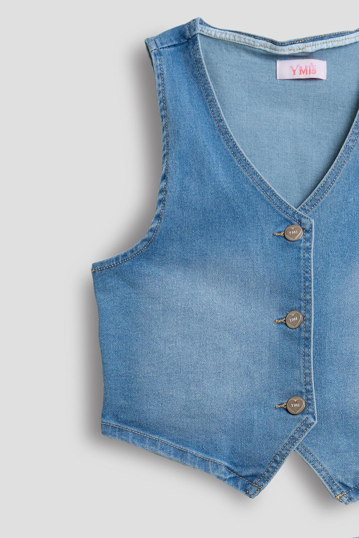 Girls Denim Vest & Ruffle Skirt Set