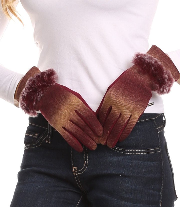 Sakkas Sophie Ombre Knitted Faux Fur Wrist Band Touch Screen Capable Gloves