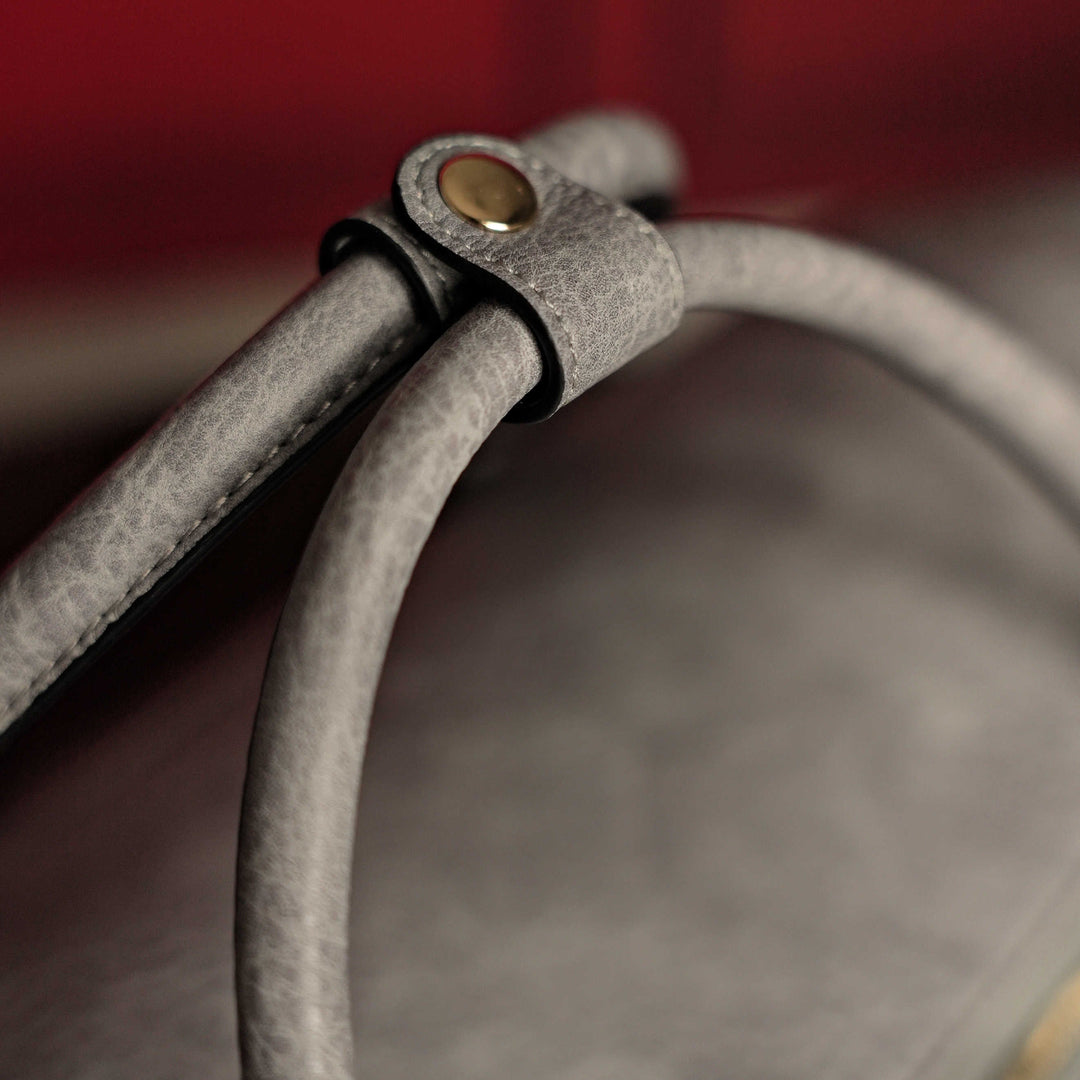 Grey Tumbled Leather Weekender Duffle Bag