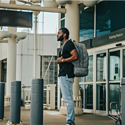 Grey Leather Luxury Carry-On Backpack (Patented Signature Design)