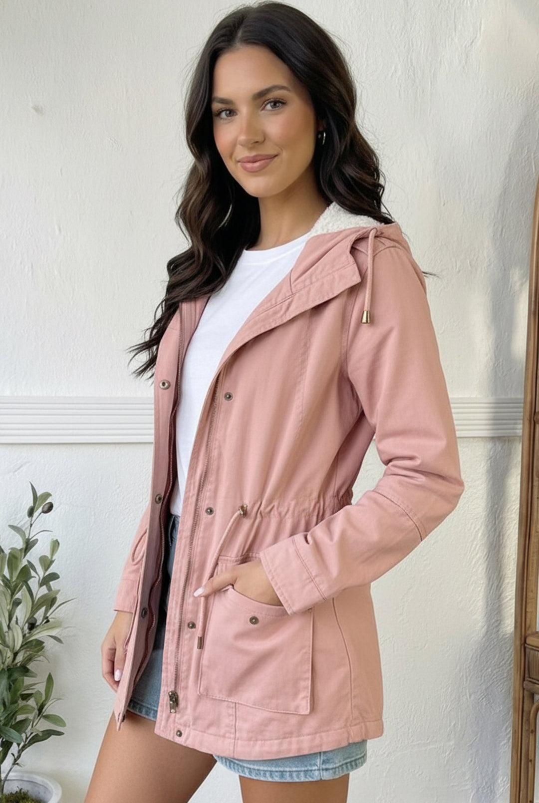Blush & Go Utility Lined Snap Close Jacket