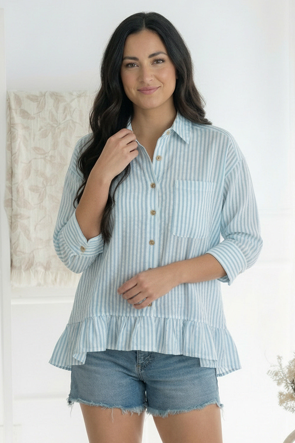 Pretty Please Blue Peplum Blouse