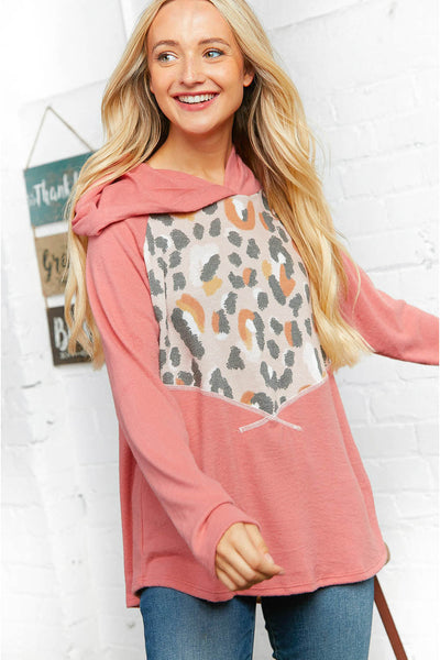 Leopard Thermal Yoke Brushed Hacci Cross Stitch Hoodie - Sybaritic Bags & Clothing