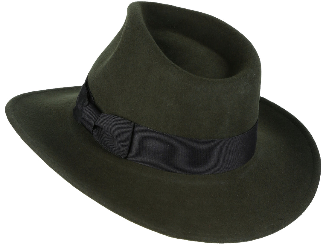 Sakkas Flynn Grosgrain Bow Wide Brim Wool Fedora