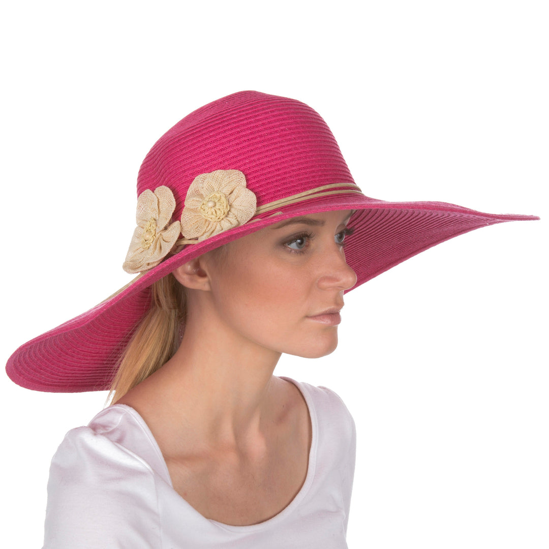 Sakkas Bella UPF 50+ 100% Paper Straw Flower Accent Wide Brim Floppy Hat