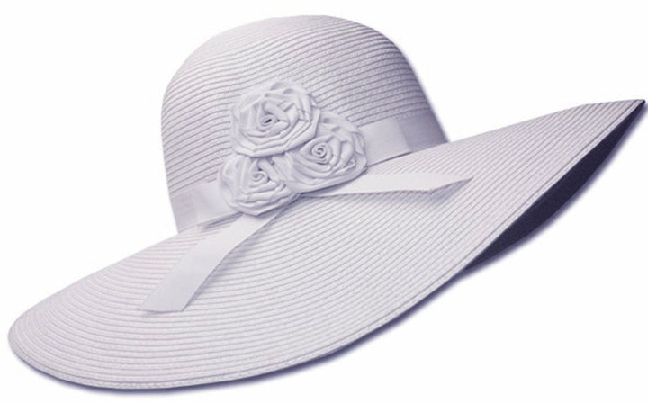 Sakkas Womens UPF 50+ 100% Paper Straw Ribbon Flower Accent Wide Brim Floppy Hat