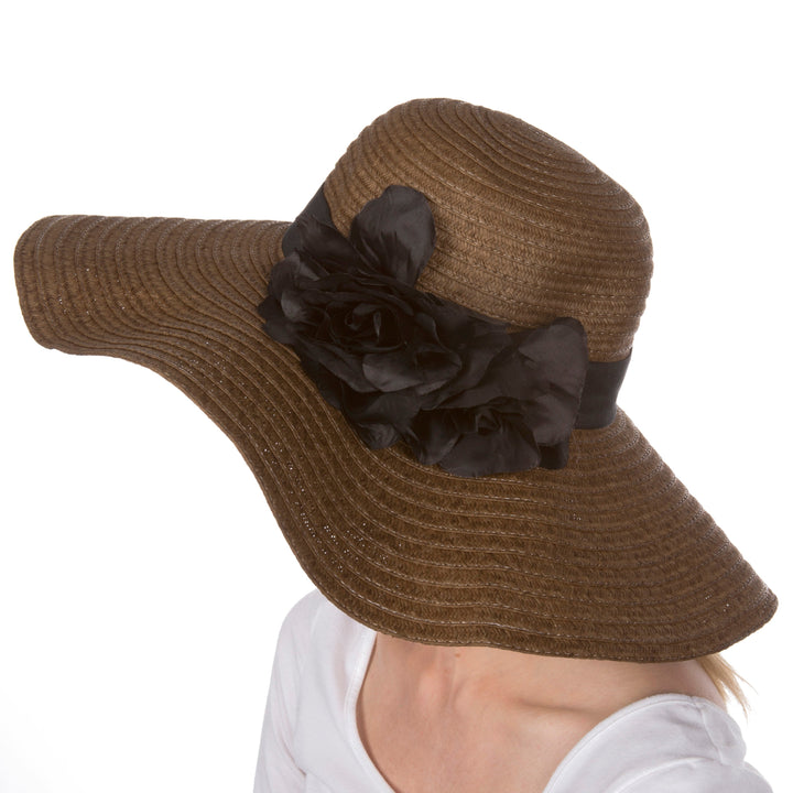 Sakkas Daisy UPF 50+ 100% Paper Straw Flower Accent Wide Brim Floppy Hat