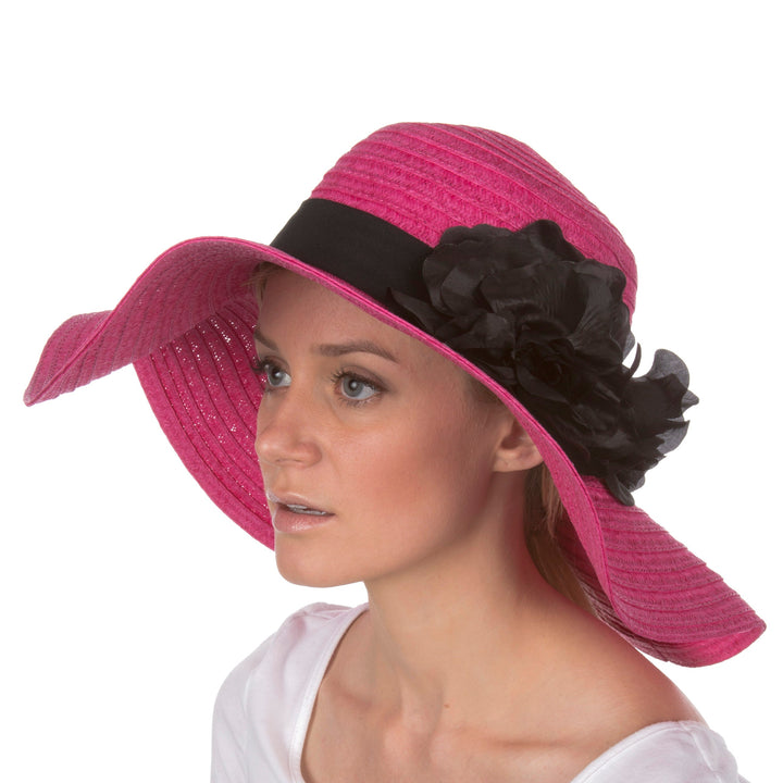 Sakkas Daisy UPF 50+ 100% Paper Straw Flower Accent Wide Brim Floppy Hat