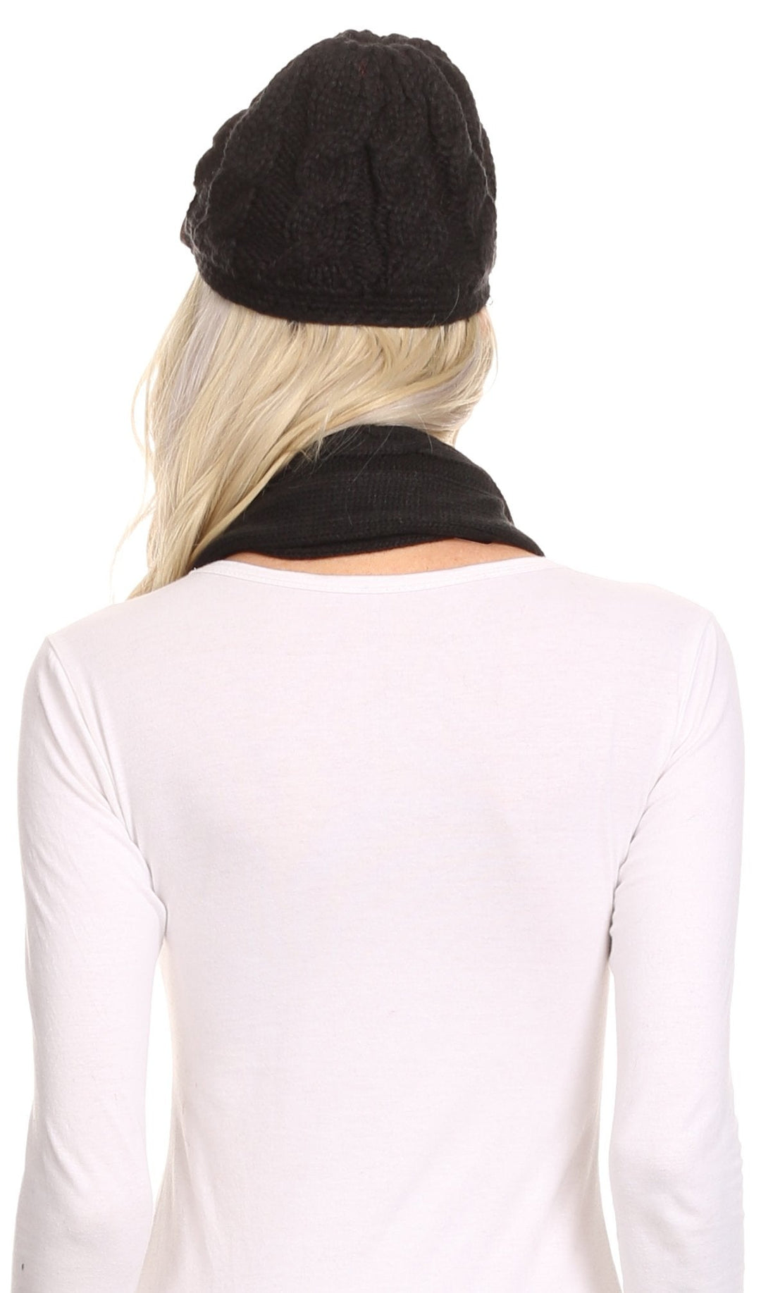 Sakkas Bri Classic Button Cable Knit Beanie Hat And Matching Infinity Scarf Set