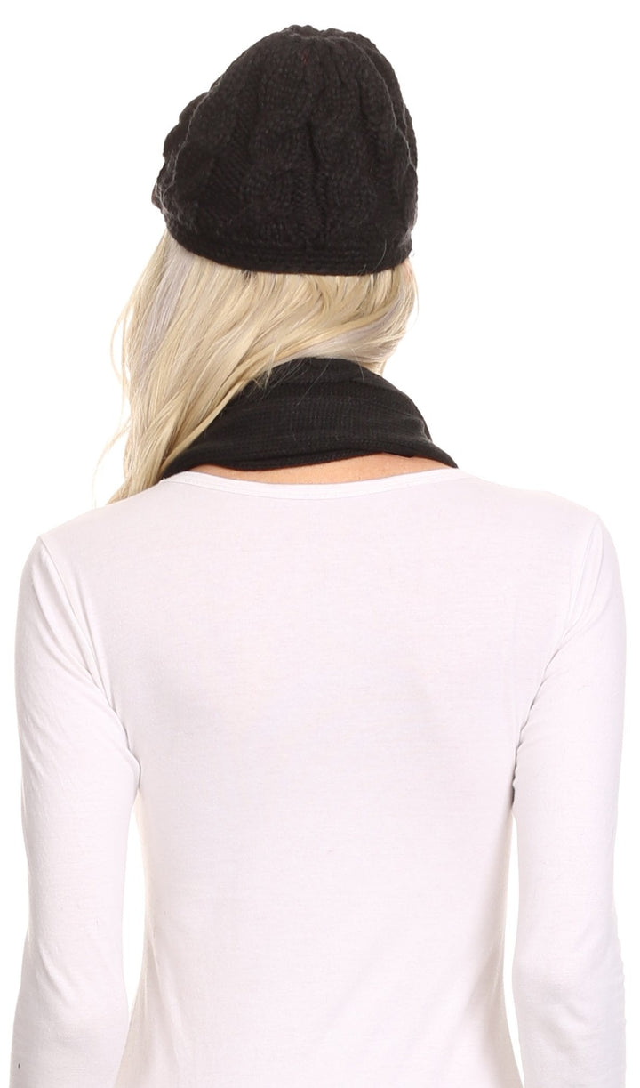 Sakkas Bri Classic Button Cable Knit Beanie Hat And Matching Infinity Scarf Set