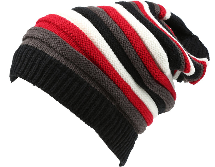 Sakkas Ceelo Long Tall Slouchy Unisex Striped Ribbed Kint Adjustable Beanie Hat