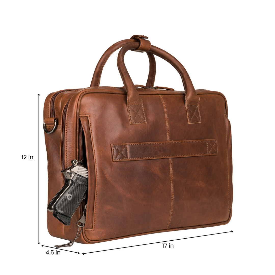 Concealed Carry Hayden Leather Computer Briefcase with RFID Organizer by Lady Conceal — Large CCW Bag Preferred by Men, Fits Laptops &amp; Full-Size Handguns