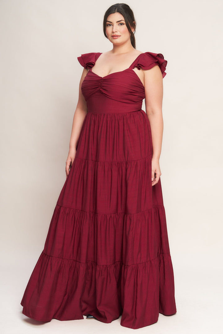 SUMMER MILK DEEP RED WOVEN MAXI DRESS