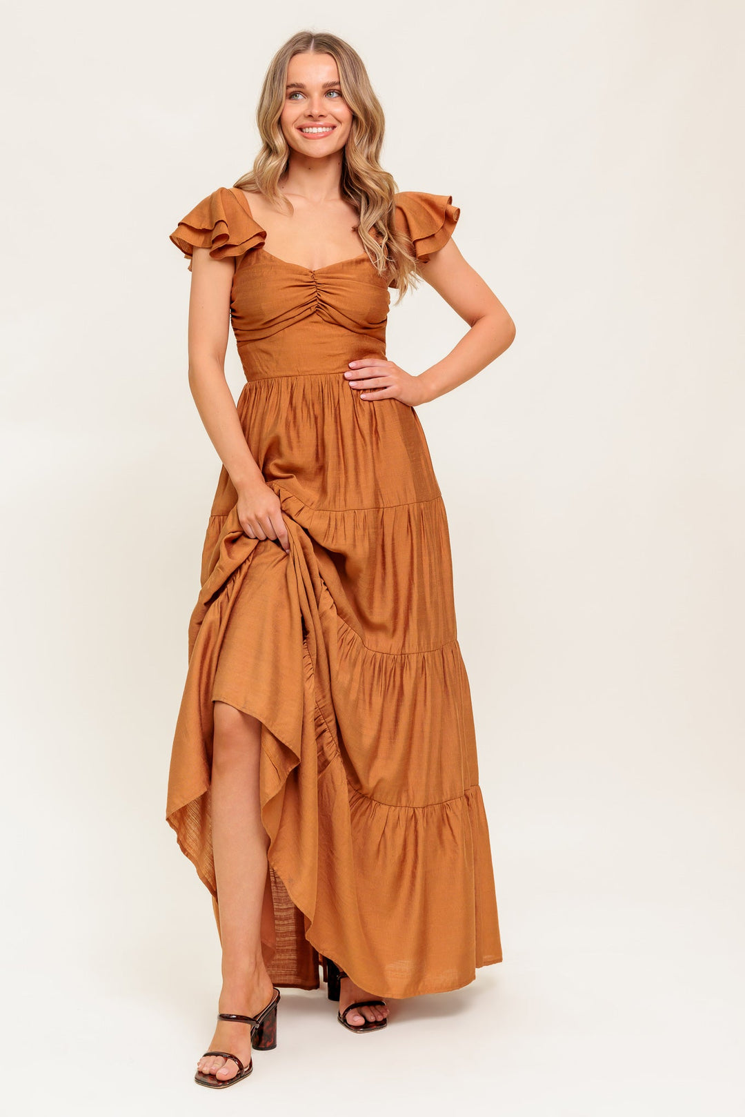 SUMMER MILK RUST WOVEN MAXI DRESS