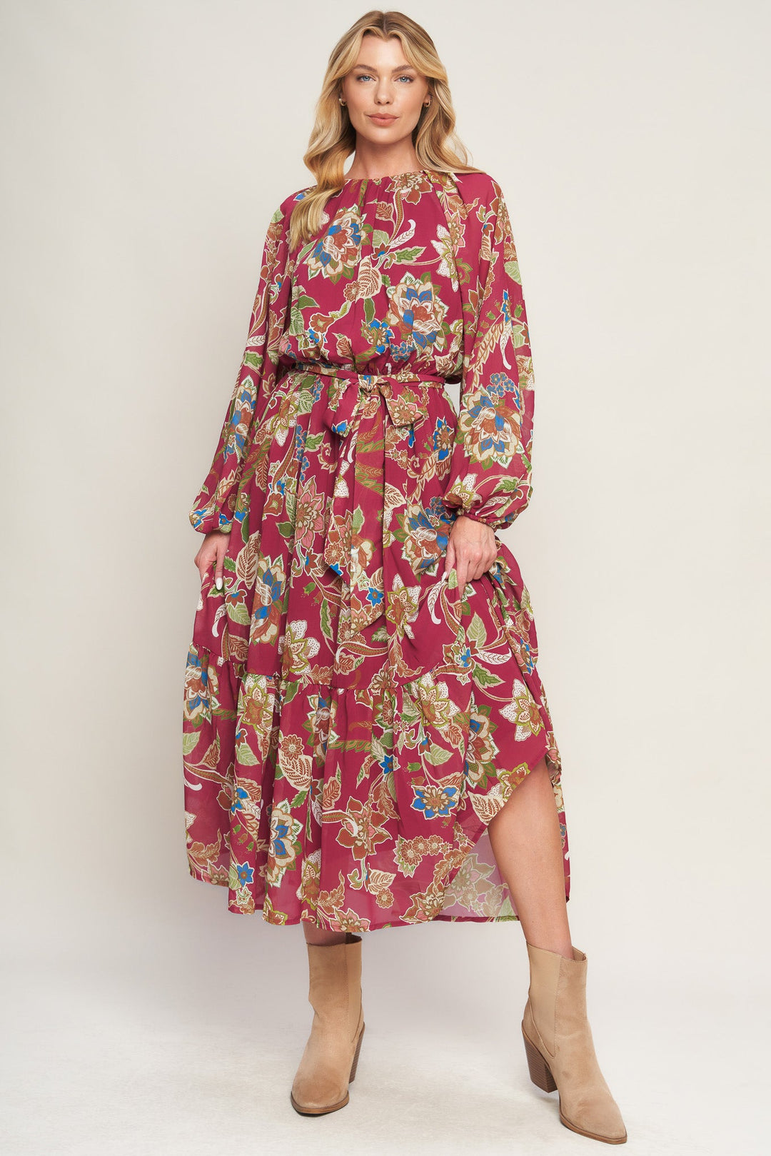FLORALLY CHIC WOVEN MIDI DRESS