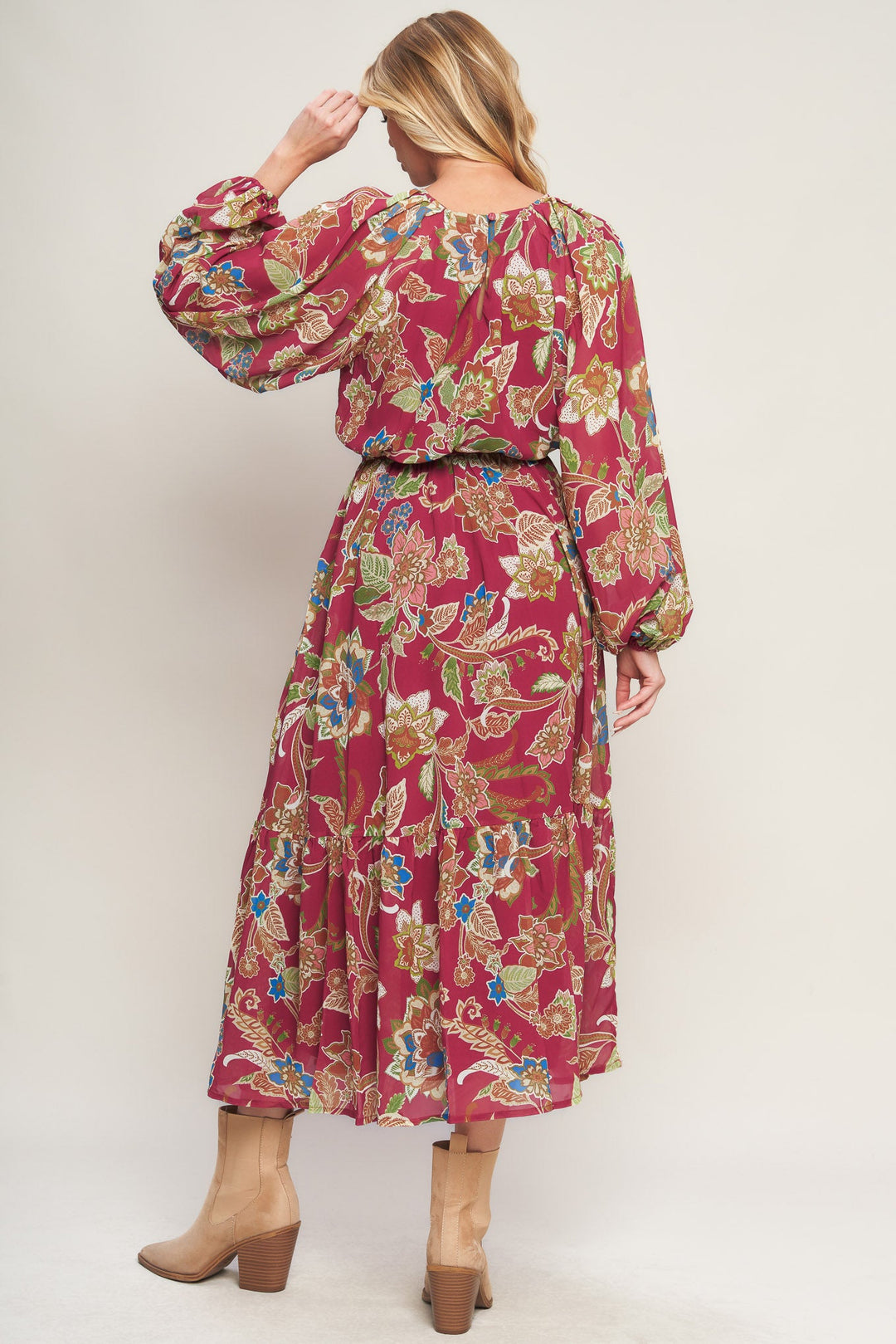 FLORALLY CHIC WOVEN MIDI DRESS