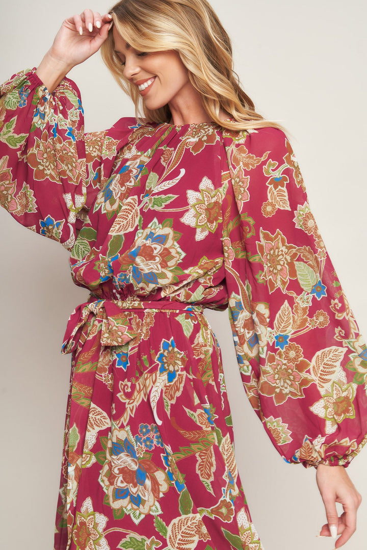 FLORALLY CHIC WOVEN MIDI DRESS