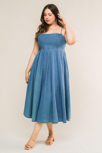 CAPTIVATING HEART DENIM MIDI DRESS