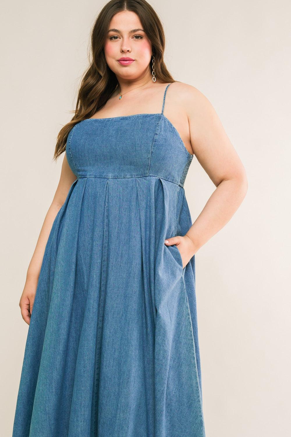 CAPTIVATING HEART DENIM MIDI DRESS