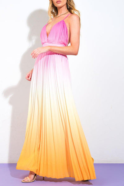 FLOWERING FAVORITE PINK YELLOW WOVEN MAXI DRESS