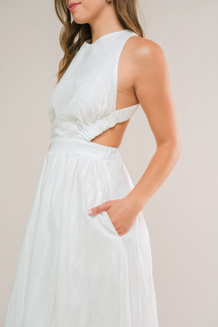 ADMIRED FROM AFAR WOVEN MIDI DRESS