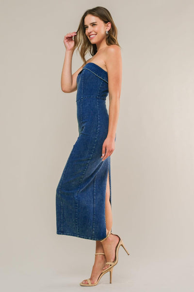 ENDLESS SUNSETS DENIM MIDI DRESS