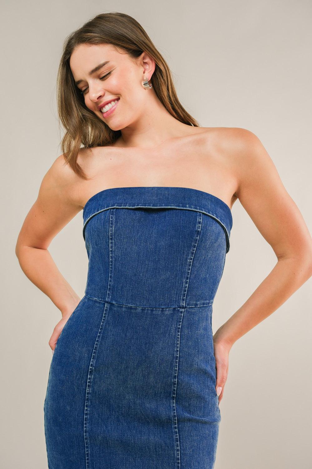 ENDLESS SUNSETS DENIM MIDI DRESS