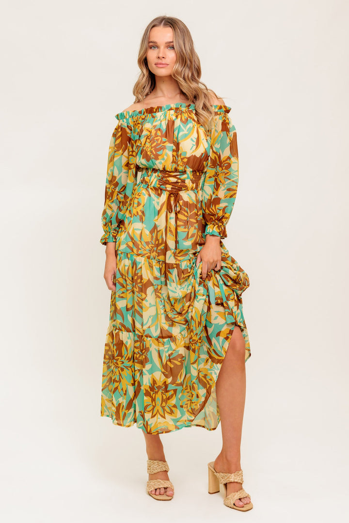 THENA SECRET GARDEN WOVEN MIDI DRESS