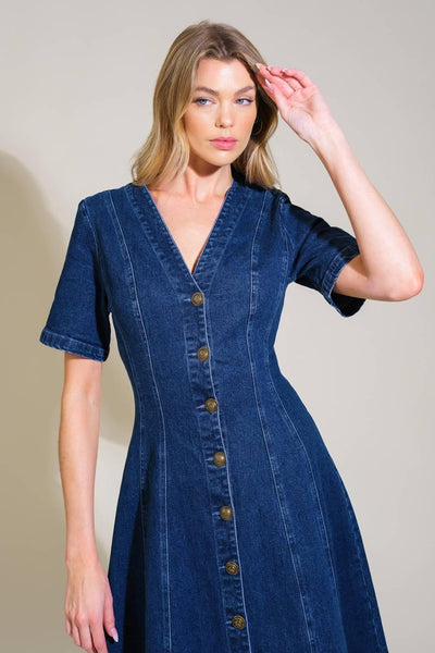 PATCHWORK PARADISE DENIM MIDI DRESS