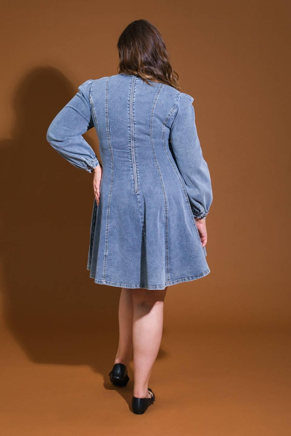 Back view of plus-size denim mini dress