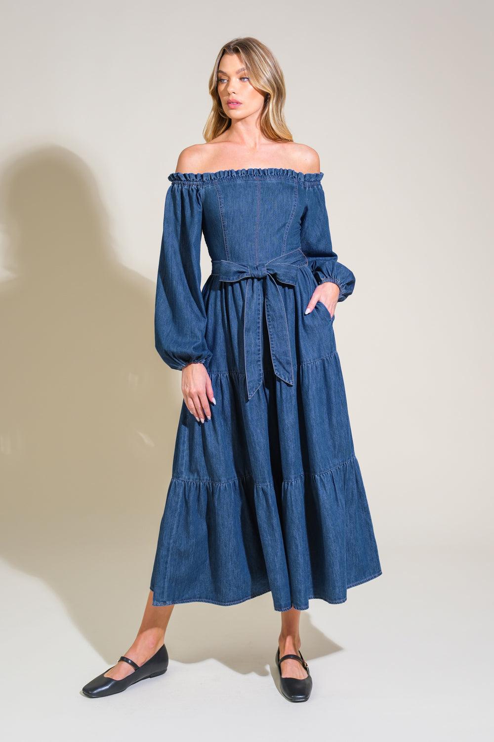 Artistic Impulse denim midi dress front view